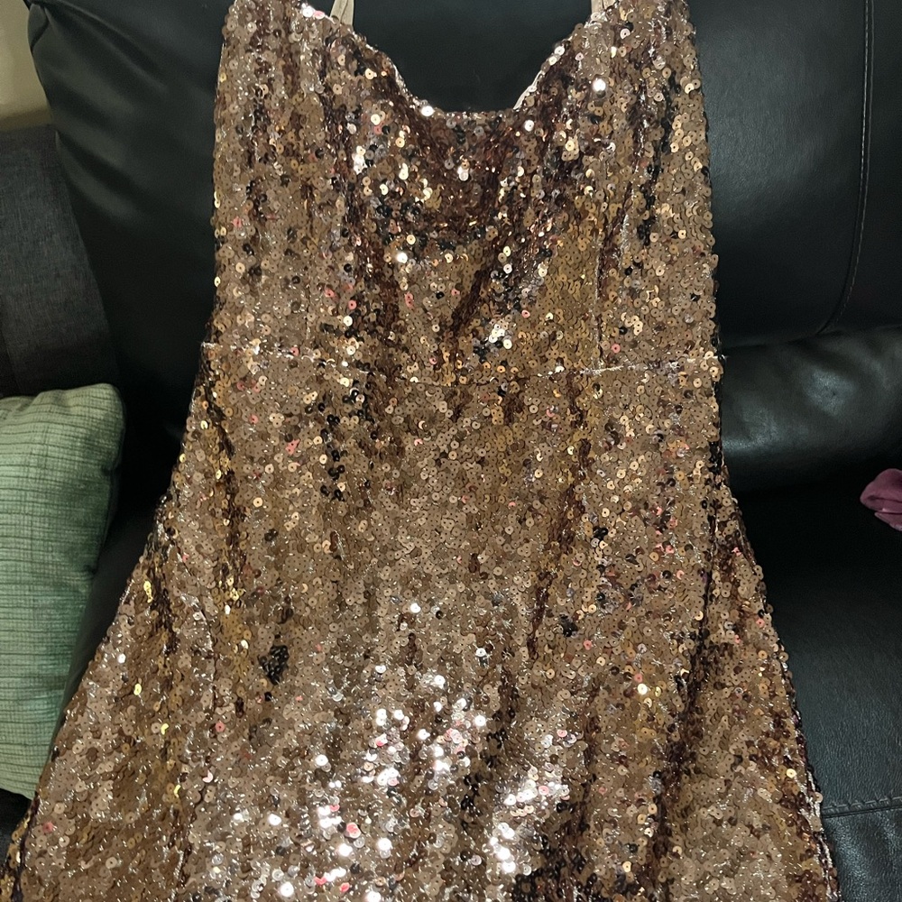 Fashion Nova Sequin Long Sleeve Dress - Bronze